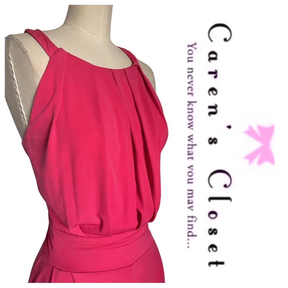 Vince Comuto Pomegranate Pink Wide Leg Stretch Jersey Halter Pant Jumpsuit - Picture 7 of 10